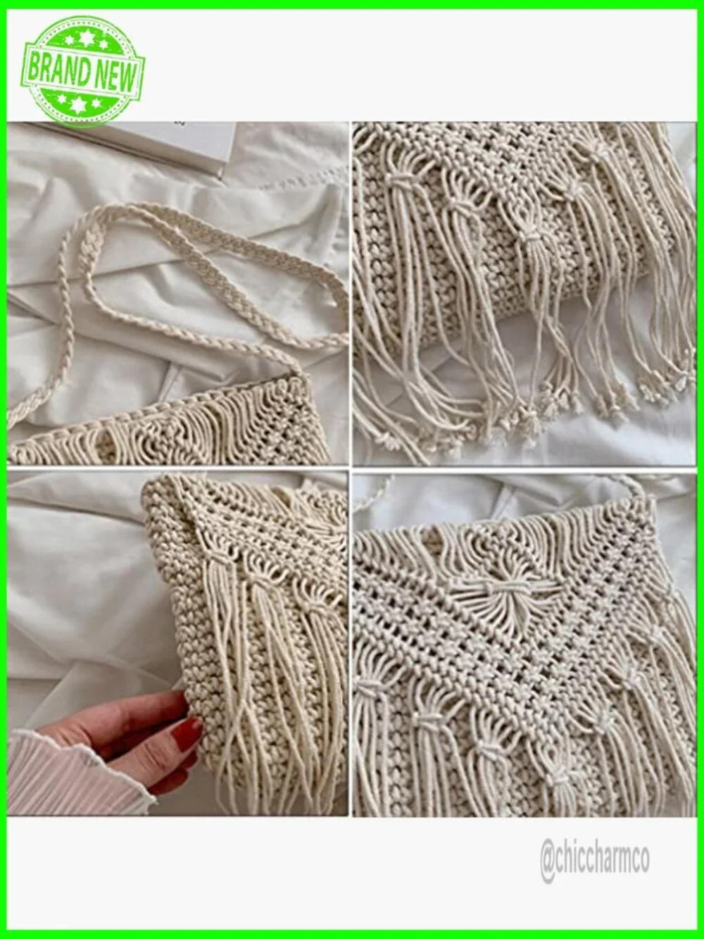 Macrame Hobo Crossbody Bag Knit Tote Shoulder Purse Summer Beach
